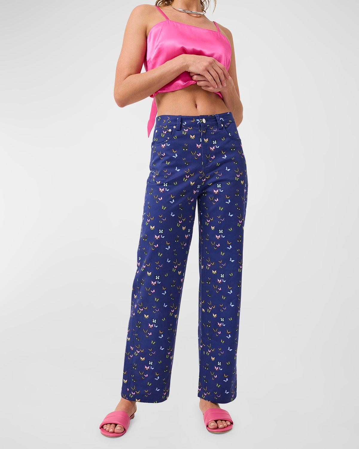 Midnight Butterflies Mid-Rise Straight-Leg Twill Pants Product Image