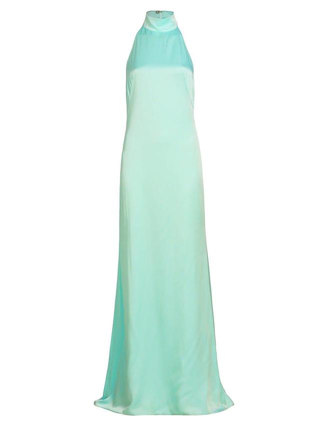 Womens Satin Halter A-Line Gown Product Image