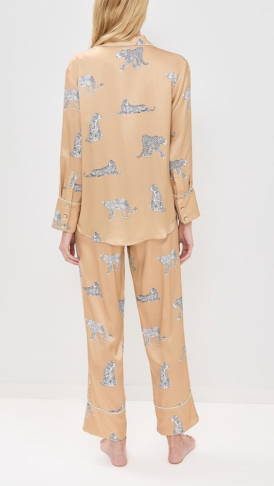 Petite Plume Mulberry Silk Panther Champagne Pajama Set | Shopbop Product Image