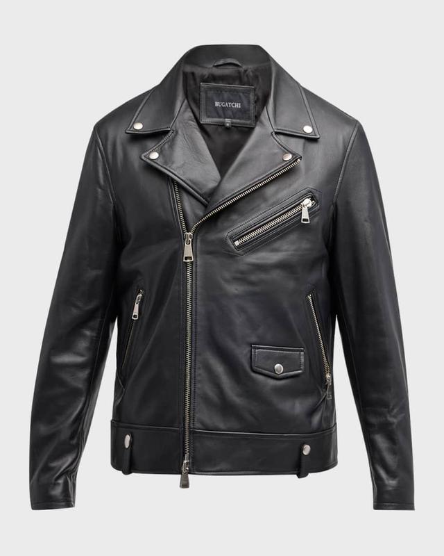 Men's Full-Zip Leather Biker Jacket Product Image