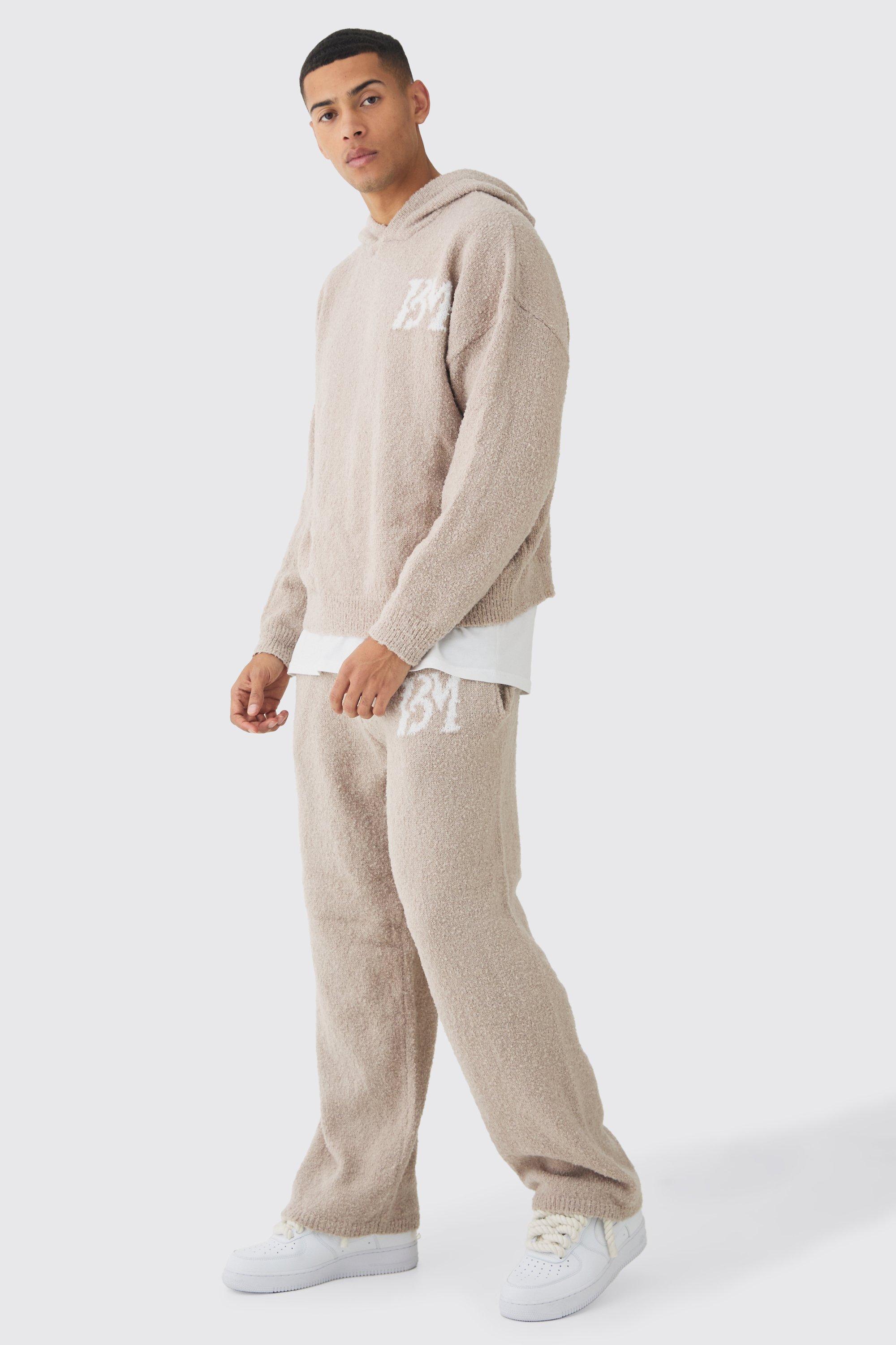 Brushed Boucle Knitted Branded Hooded Tracksuit | boohooMAN USA product image