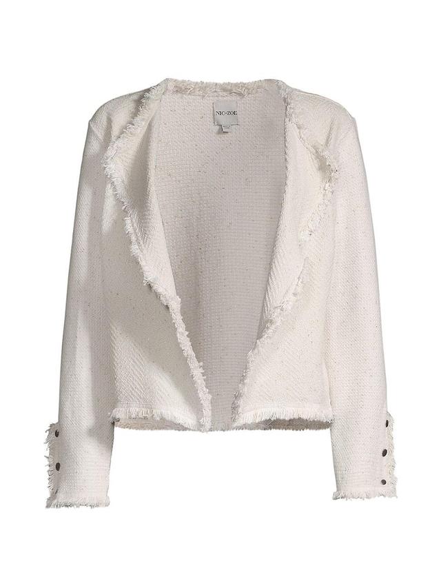 NIC+ZOE Plus Size Metallic Fringe Mix Knit Jacket (Cream Mix) Women's Suits Sets Product Image