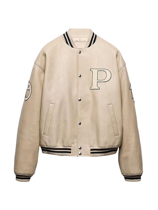 Mens Leather Bomber Jacket with Patch Product Image