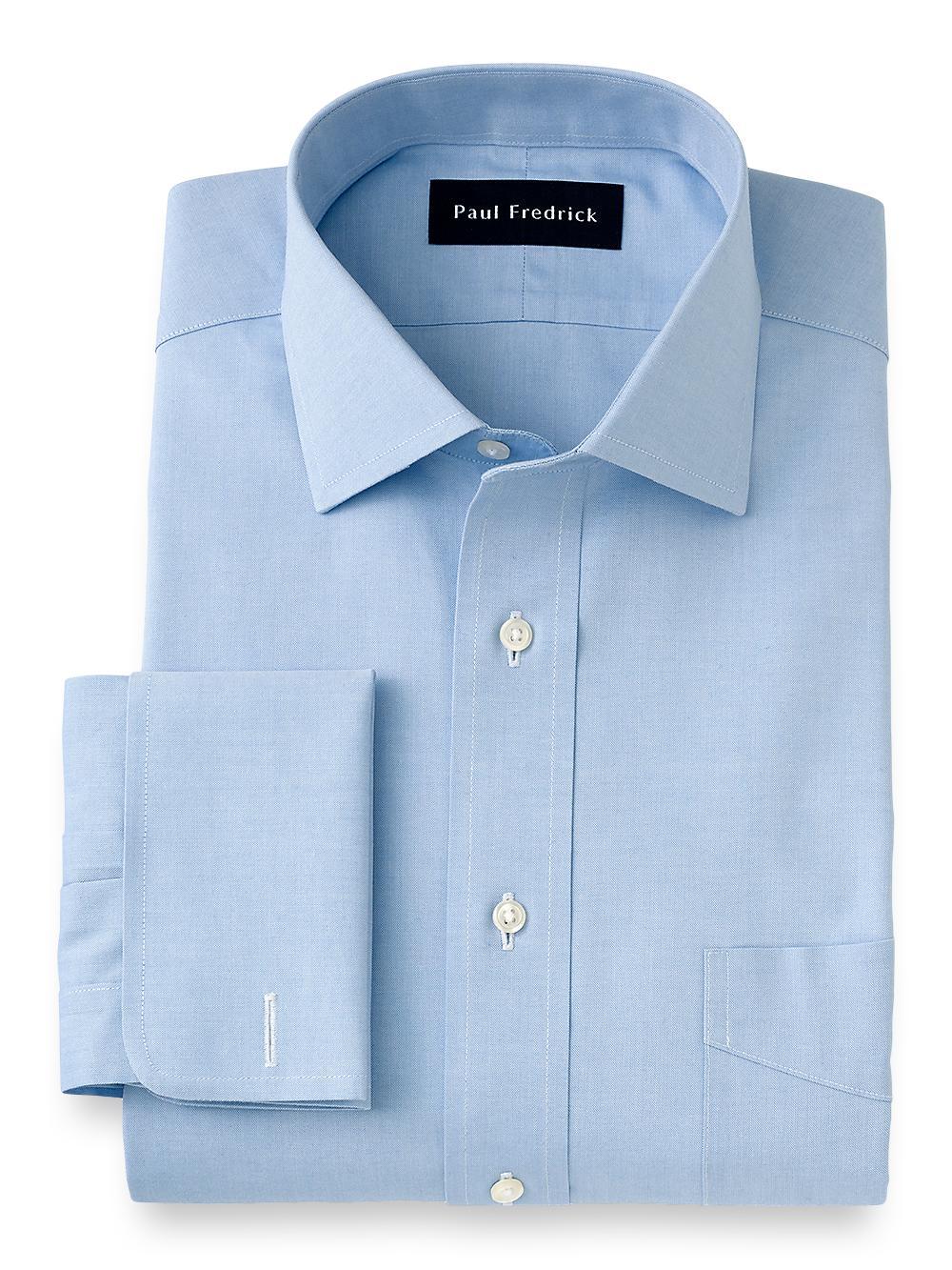 Non-Iron Cotton Pinpoint Solid Spread Collar French Cuff Dress Shirt - Blue Product Image