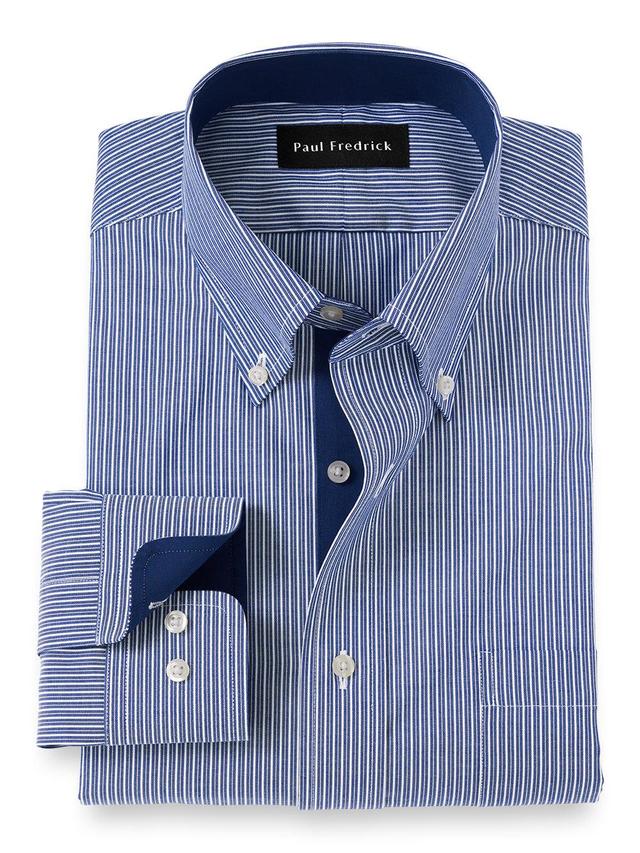 Slim Fit Non-iron Cotton Stripe Dress Shirt With Contrast Trim Product Image