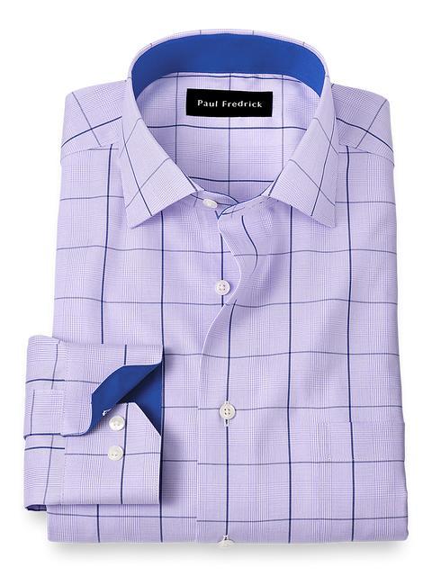 Non-Iron Cotton Check Dress Shirt With Contrast Trim - Purple Product Image