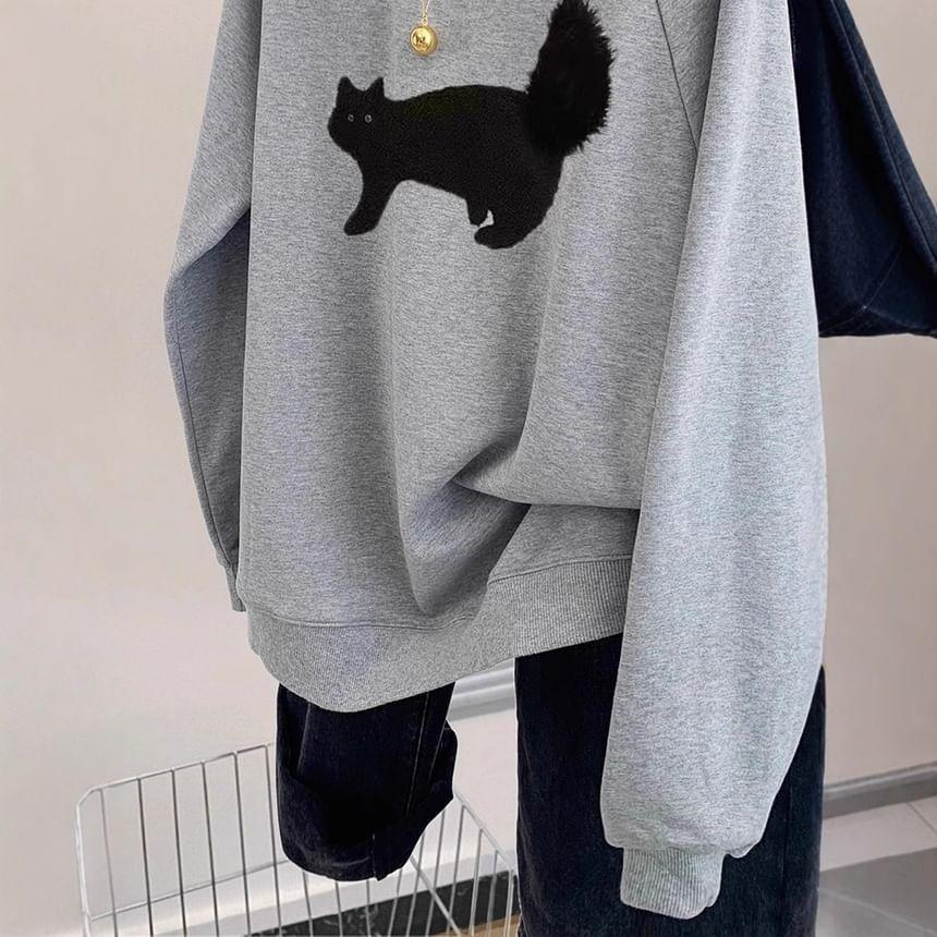 Cold Shoulder Cat Print Asymmetrical Pullover Product Image