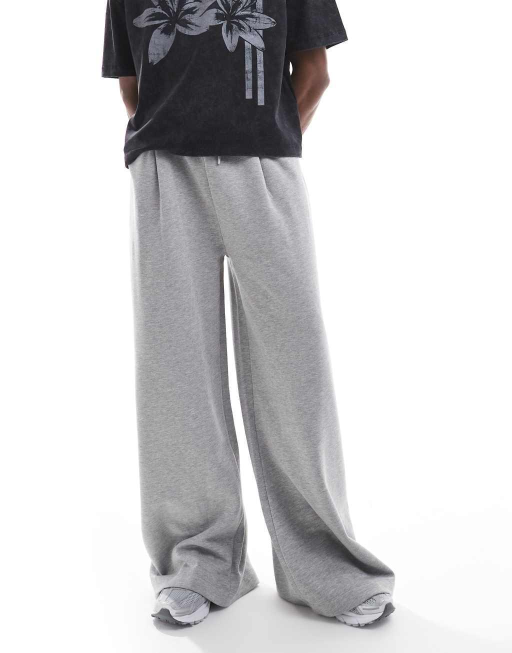 ASOS DESIGN super wide sweatpants with pleat in gray heather Product Image