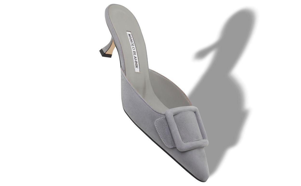 MAYSALE  Grey Suede Buckle Detail Mules Product Image