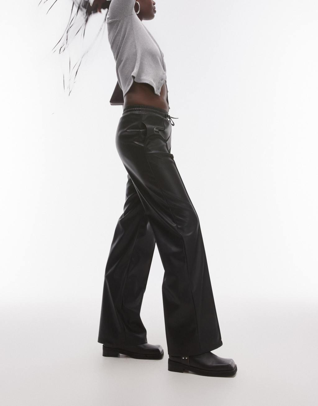 Topshop Tall faux leather sweatpants in black product image