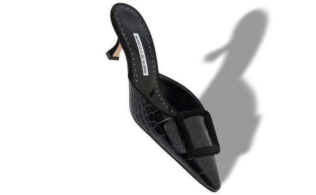 MAYSALEBI Black Calf Leather Buckle Detail Mules Product Image