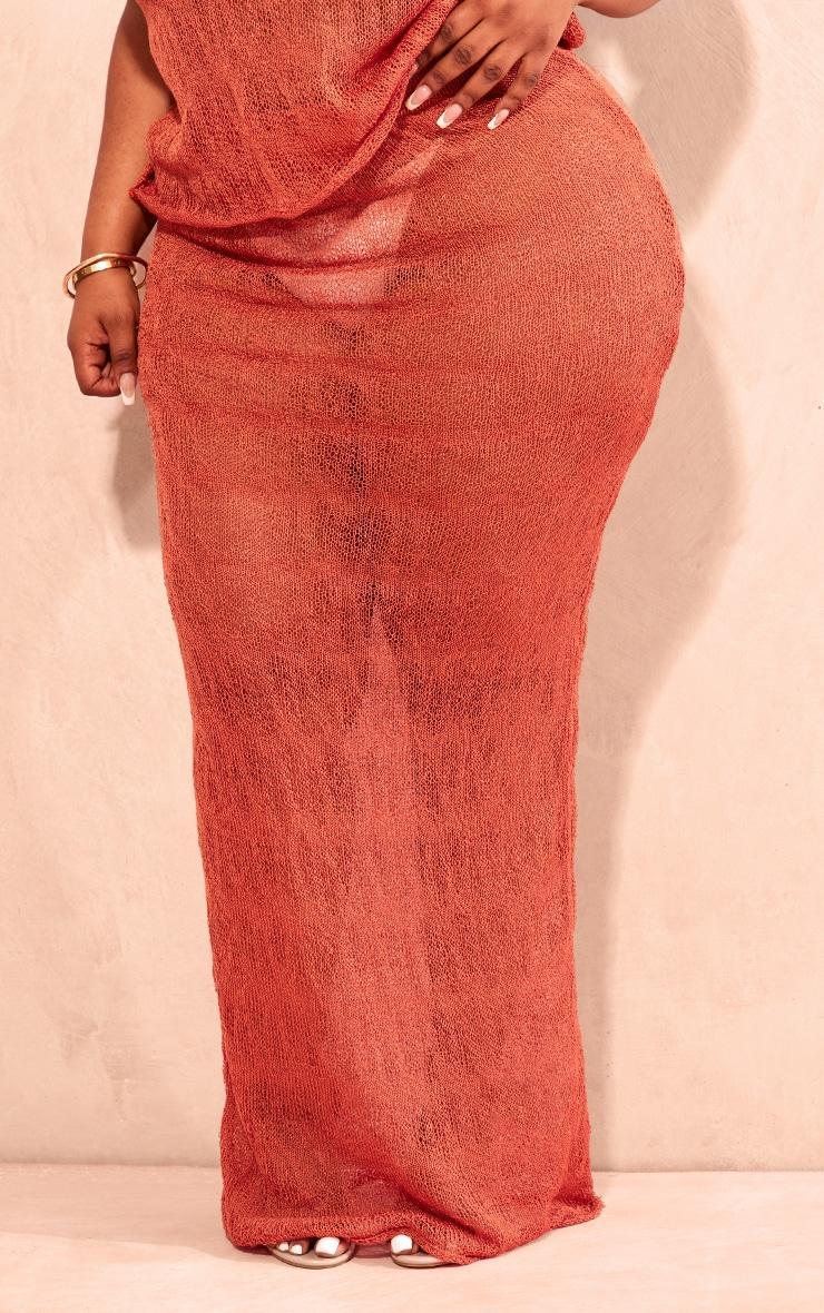 Plus Orange Sheer Knitted Maxi Skirt Product Image