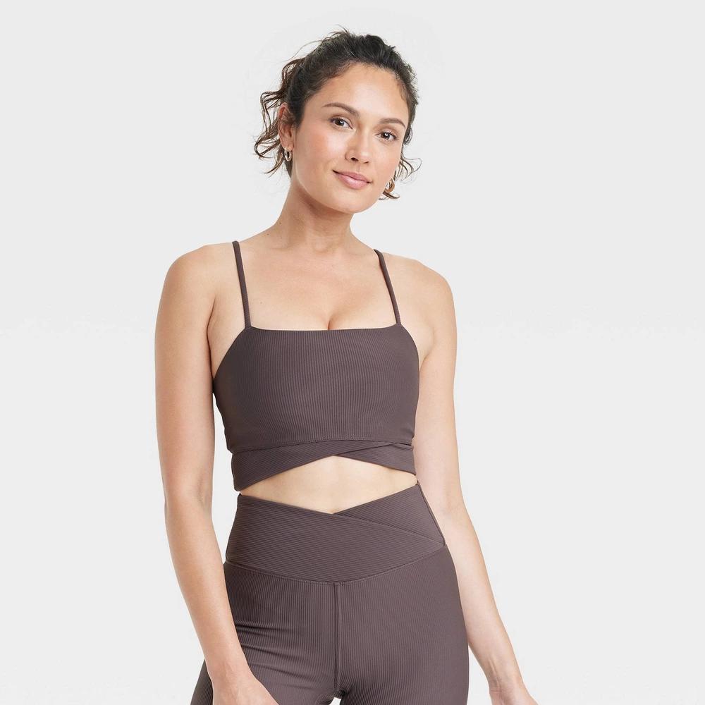 Womens Light Support Ribbed Sports Bra - All In Motion Brown XL Product Image