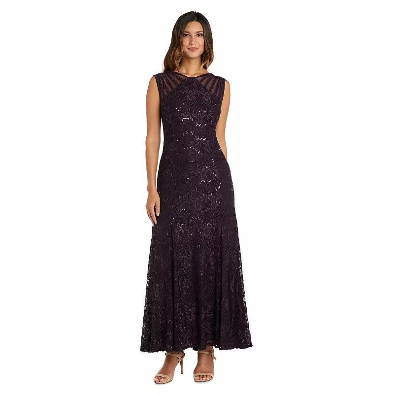 R  M Richards Illusion Shoulder High V-Neck Sleeveless Lace Sheath Gown Product Image