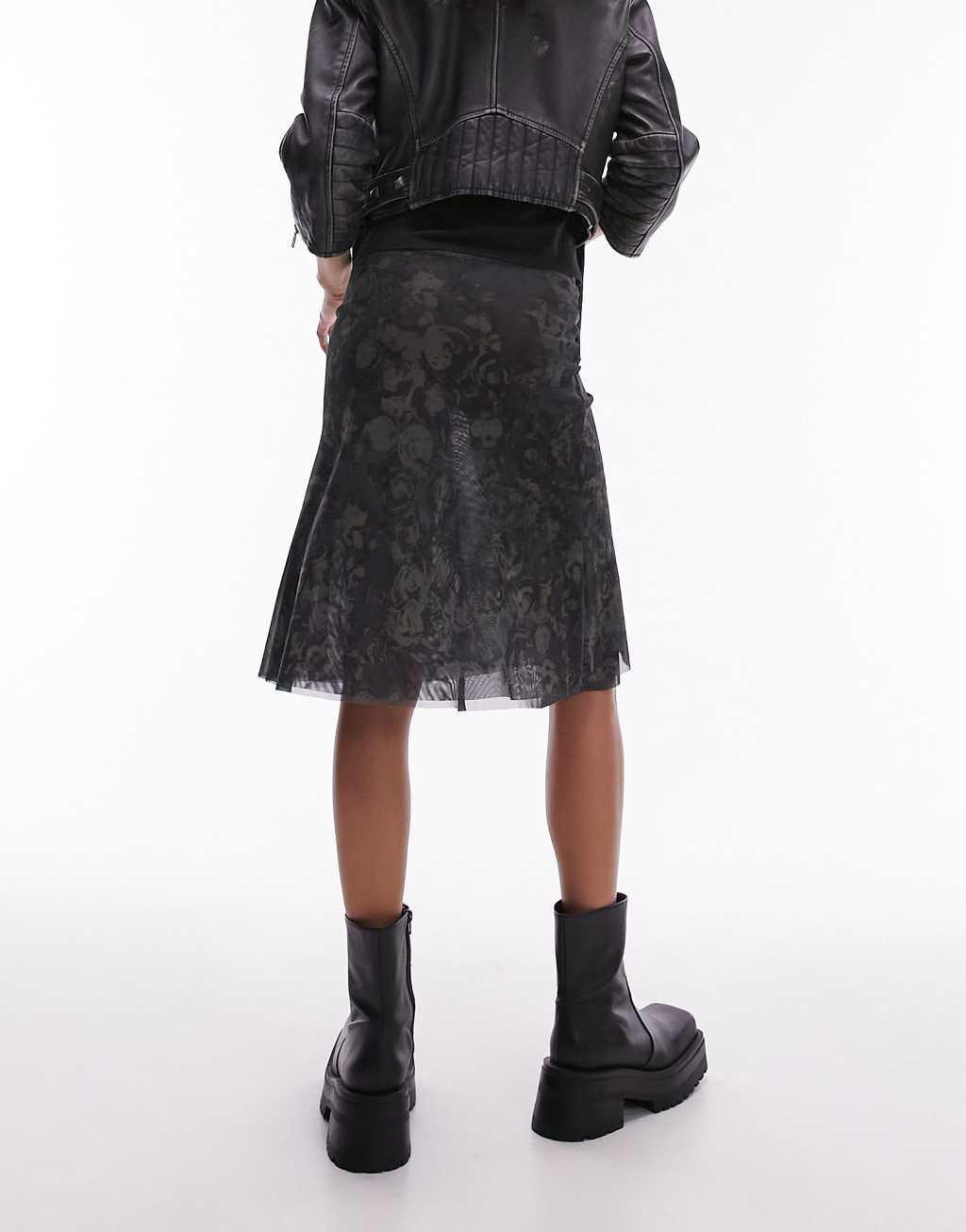 Topshop 90s length jersey semi sheer skirt with picot trim Product Image