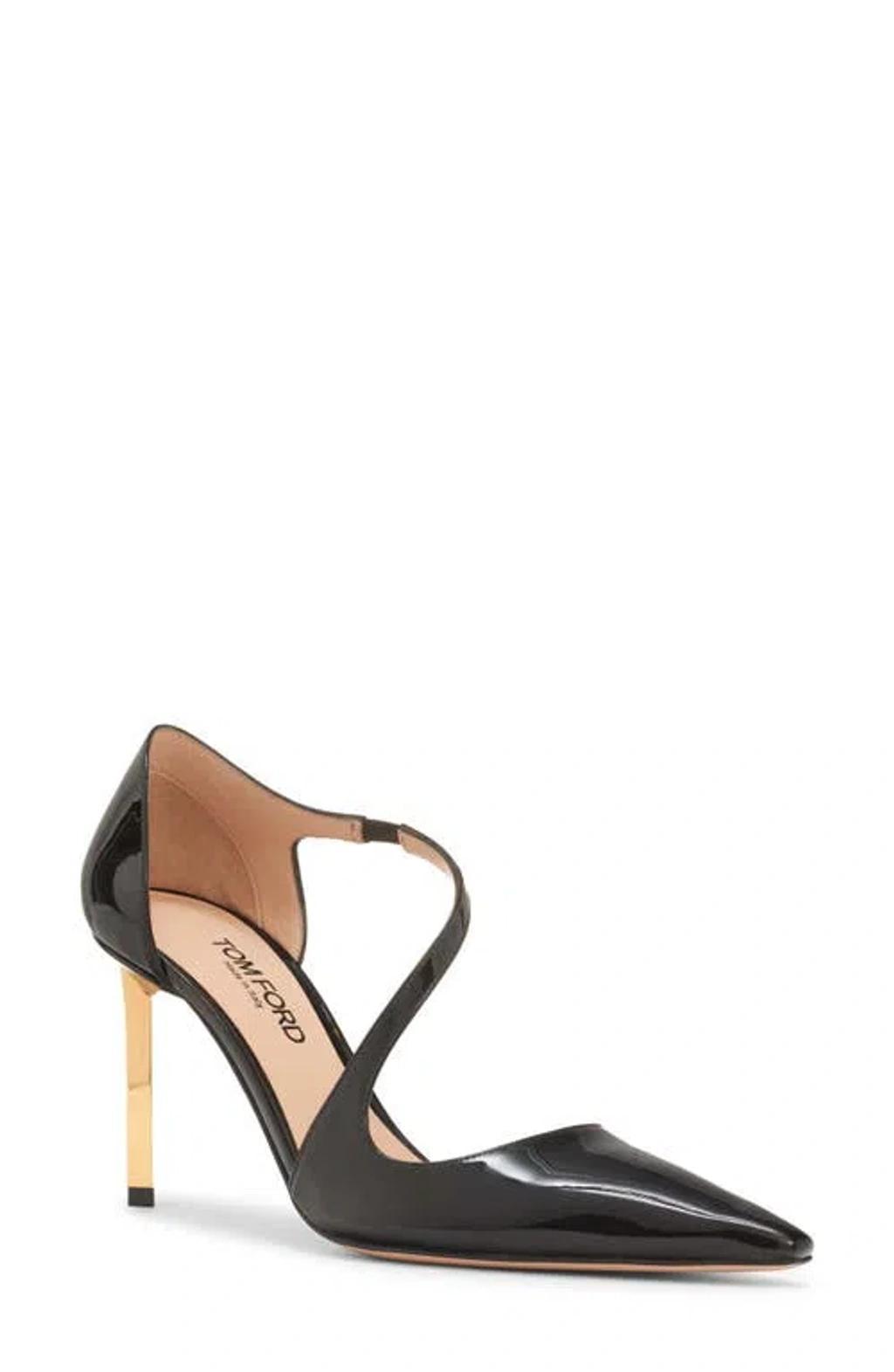 TOM FORD Patent Asymmetrical Stiletto Pumps In Black Product Image