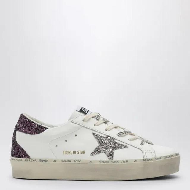 GOLDEN GOOSE White Hi Star Sneaker With Purple/silver Glitter Women Product Image