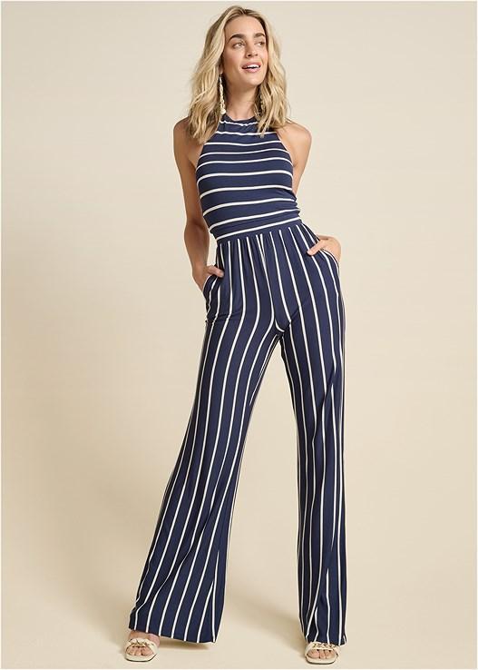 Striped Halter Jumpsuit Product Image