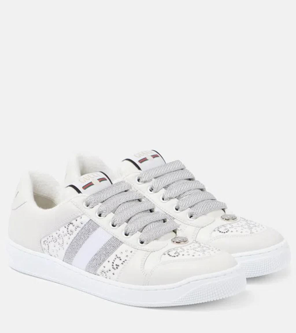 GUCCI Screener Embellished Leather Sneakers In White Product Image