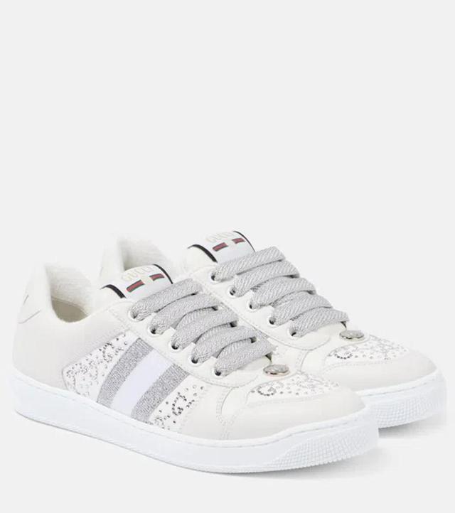 GUCCI Screener Embellished Leather Sneakers In White Product Image