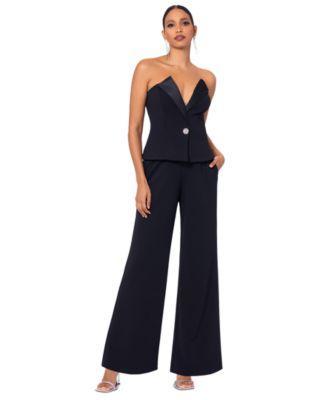 Betsy & Adam Womens Strapless Tuxedo Jumpsuit Product Image