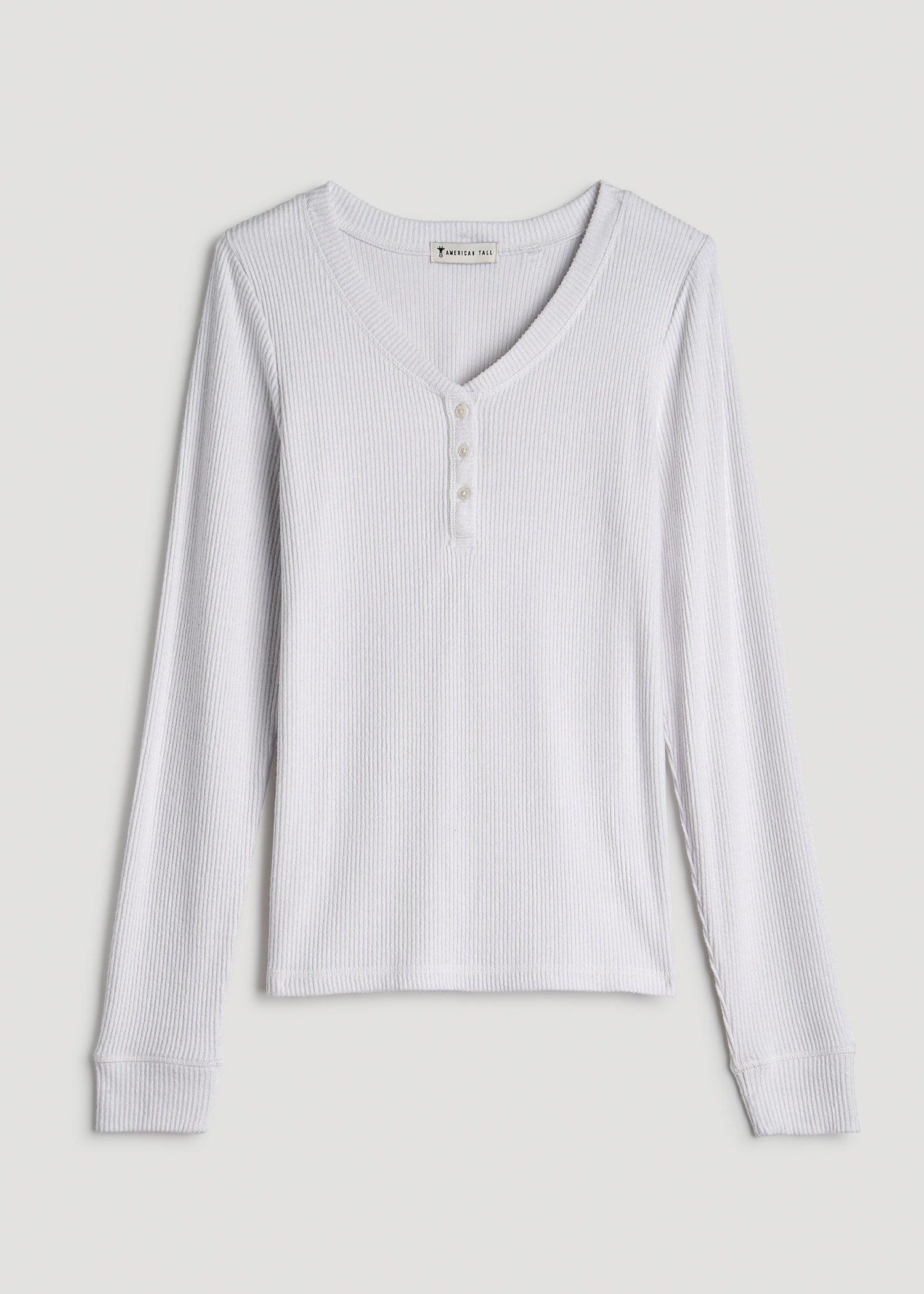 Ribbed Henley Top for Tall Women in Cloud White Product Image