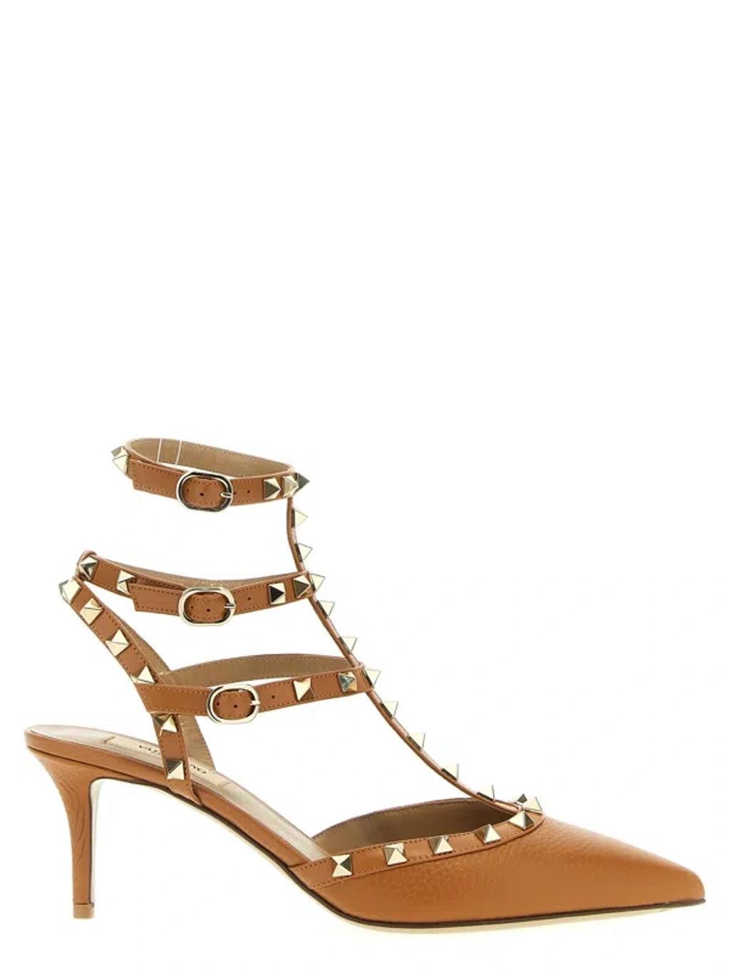 VALENTINO GARAVANI Rockstud 65 Leather Pumps In Brown Product Image