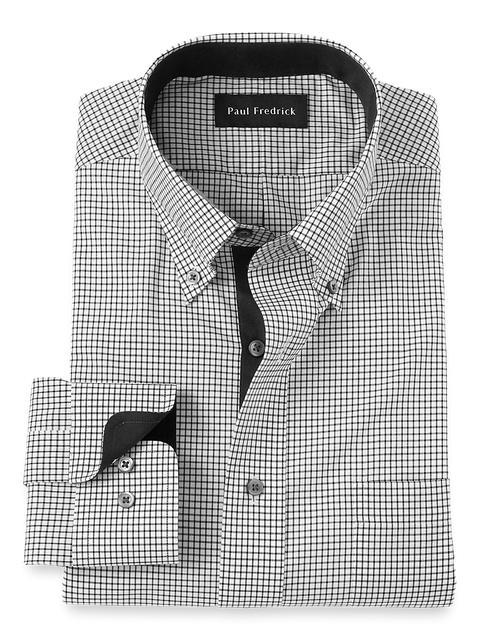 Non-Iron Cotton Check Dress Shirt With Contrast Trim - Black/white Product Image