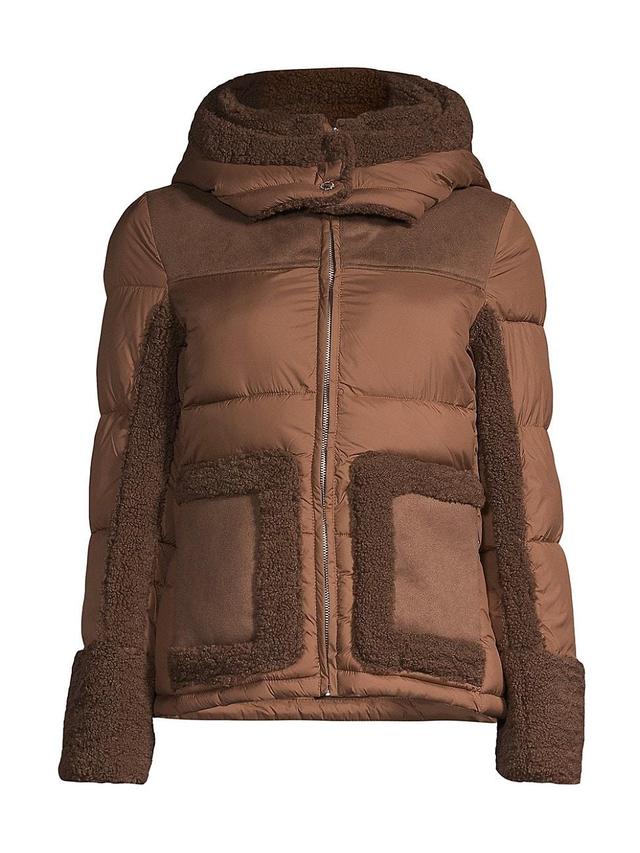 Womens Mixed-Media Puffer Jacket Product Image