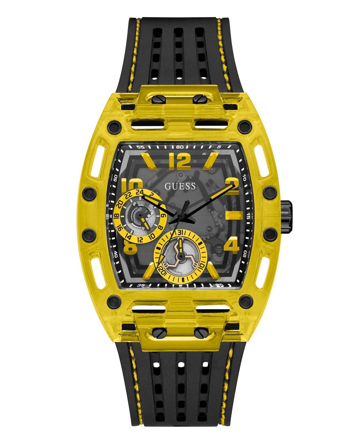 Guess Mens Yellow Black Silicone Strap Watch 44mm Product Image