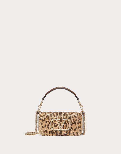 SMALL VALENTINO GARAVANI LOCÒ SHOULDER BAG WITH RHINESTONE ANIMALIER PATTERN Product Image