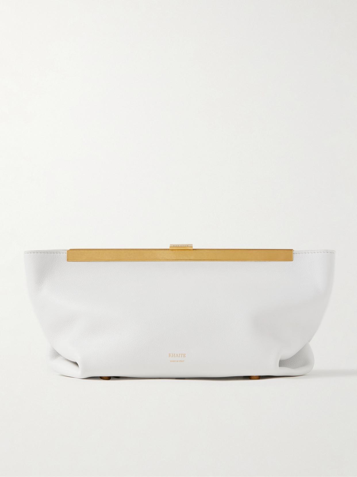 Aimee Leather Clutch In Optic White Product Image