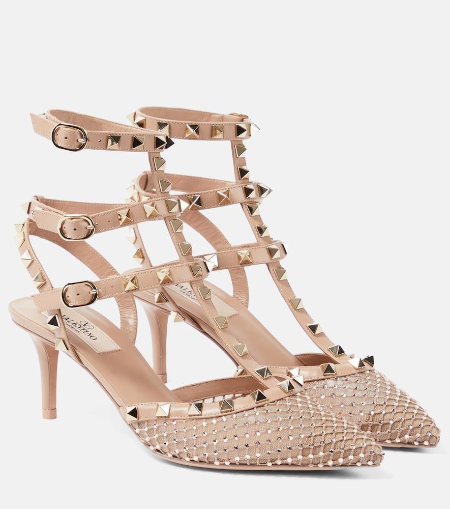 Rockstud 65 Embellished Leather Pumps In Beige Product Image