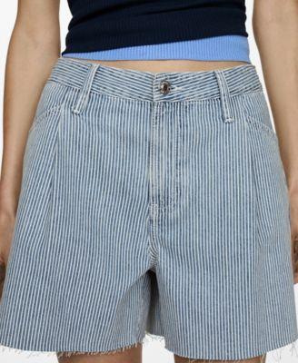 Mango Womens Stripe-Print Denim Shorts Product Image