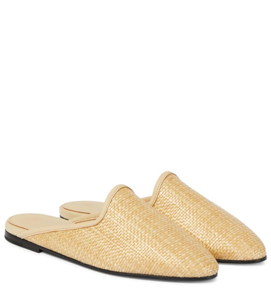 Neutral The Raffia Leather Trim Mules In Neutrals Product Image