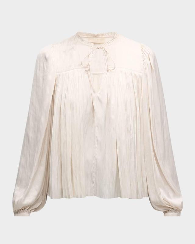 Freja Pleated Blouson-Sleeve Blouse Product Image