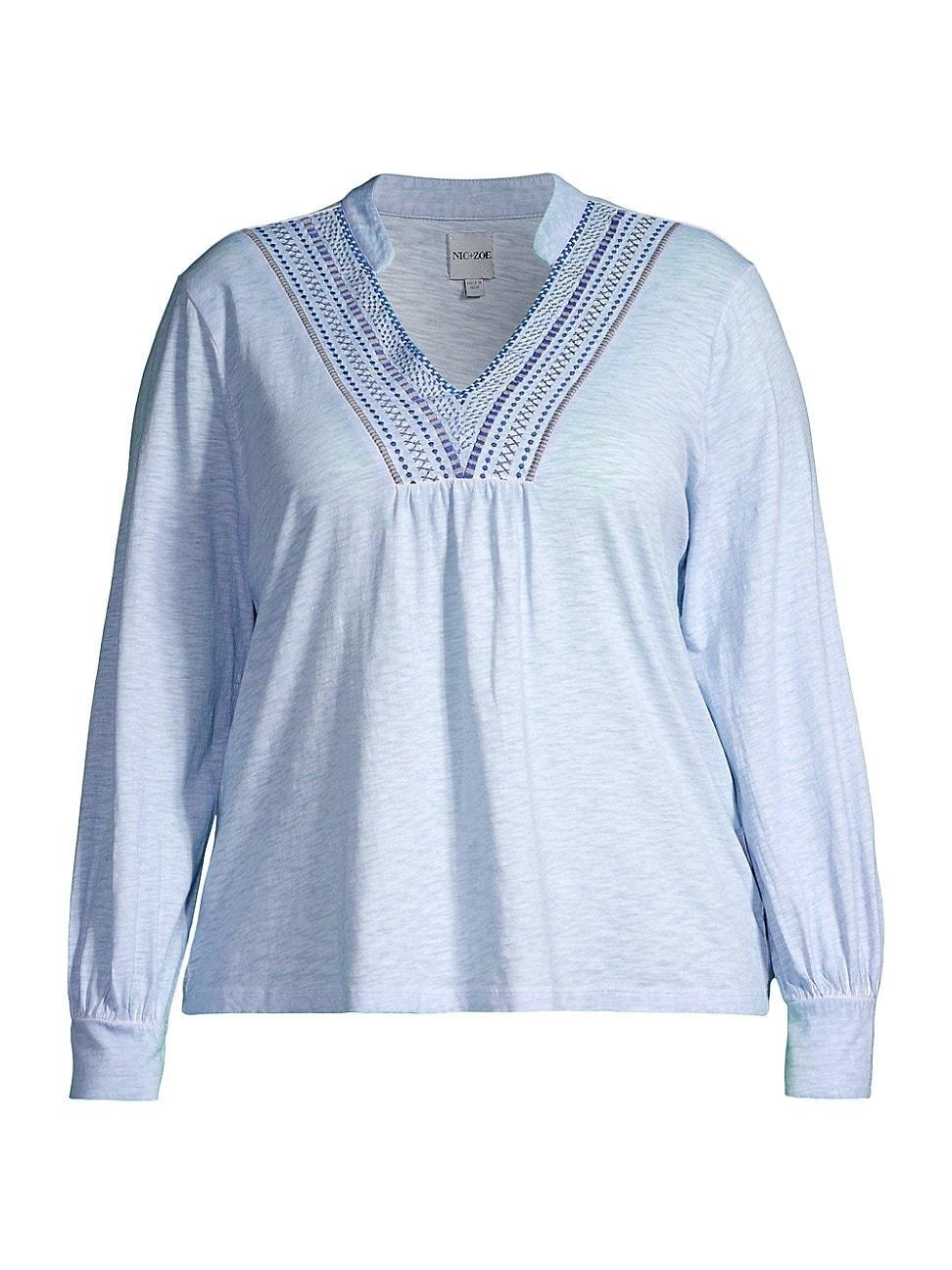 Womens Blueline Embroidered Cotton Peasant Top Product Image