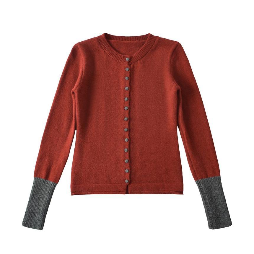 Round Neck Two Tone Cardigan Product Image