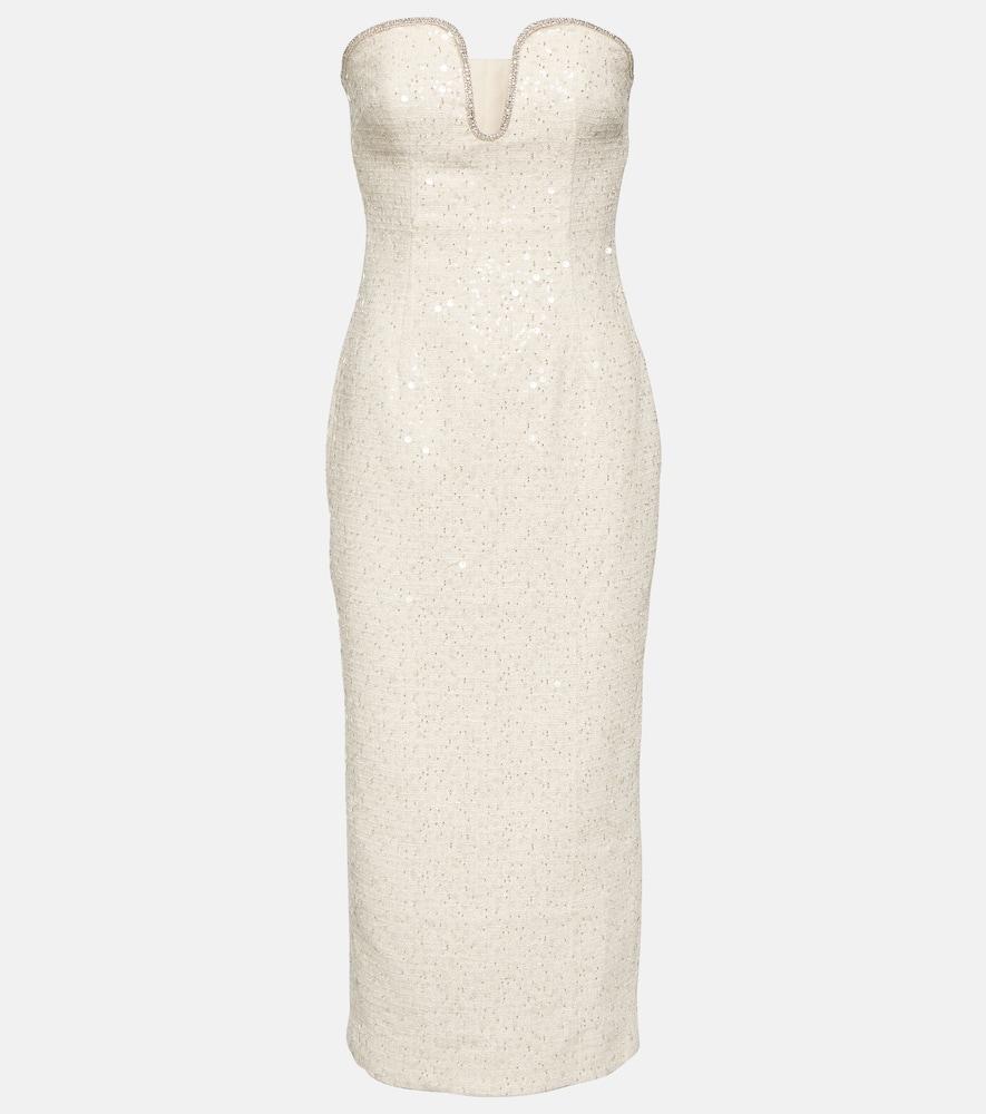 Embellished Boucle Midi Sheath Dress In White Product Image