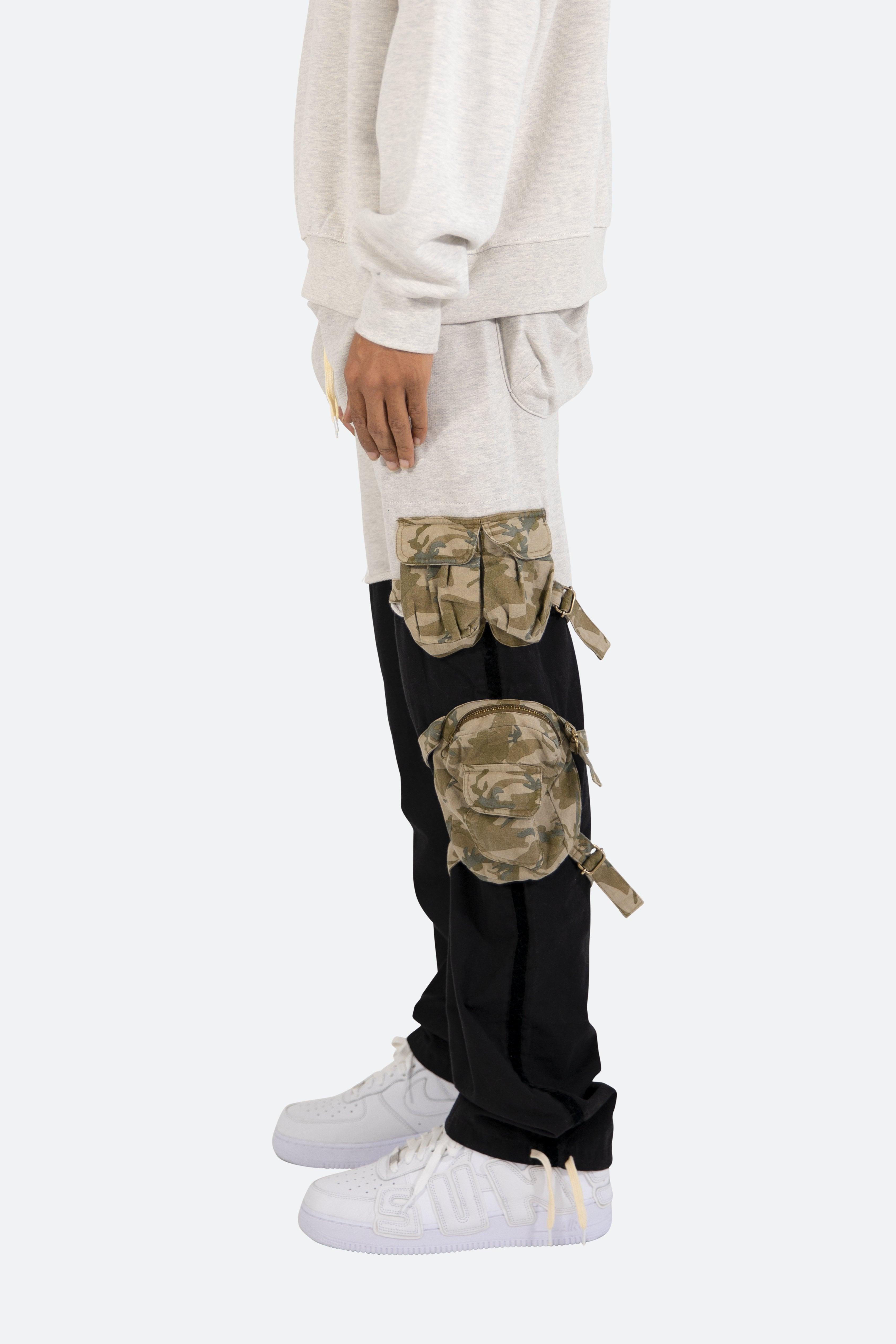 Mixed Material Cargo Pants - Black/Grey Product Image