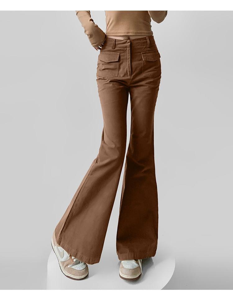 Mid Waist Plain Flared Jeans Product Image