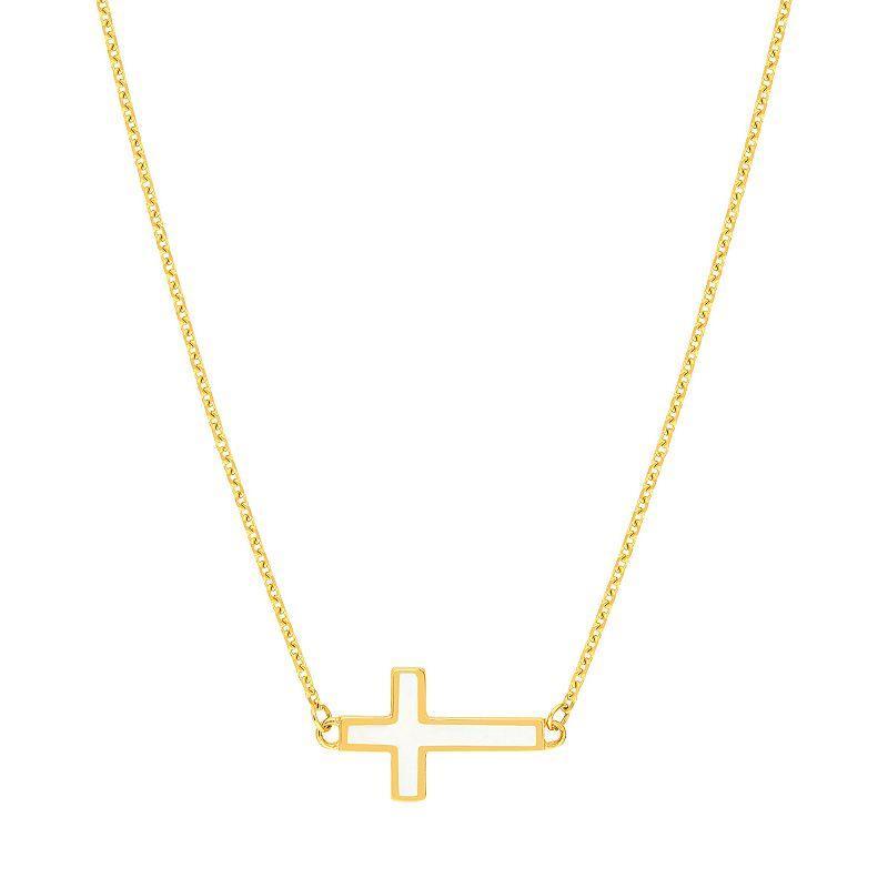 Color Romance 14k Gold Enamel Sideways Cross Necklace, Womens White Product Image