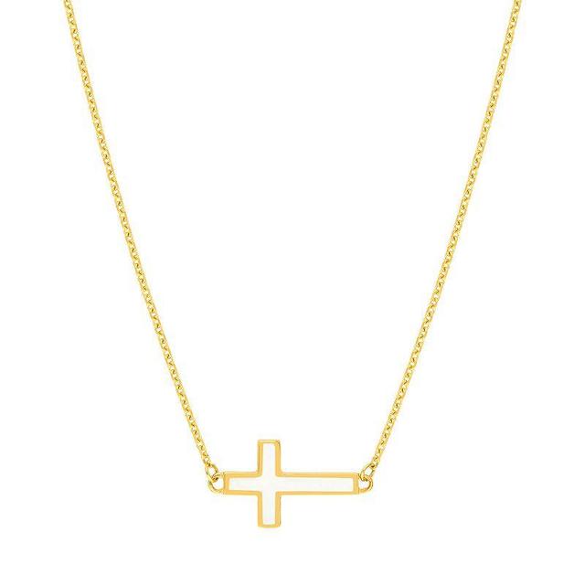 Color Romance 14k Gold Enamel Sideways Cross Necklace, Womens White Product Image