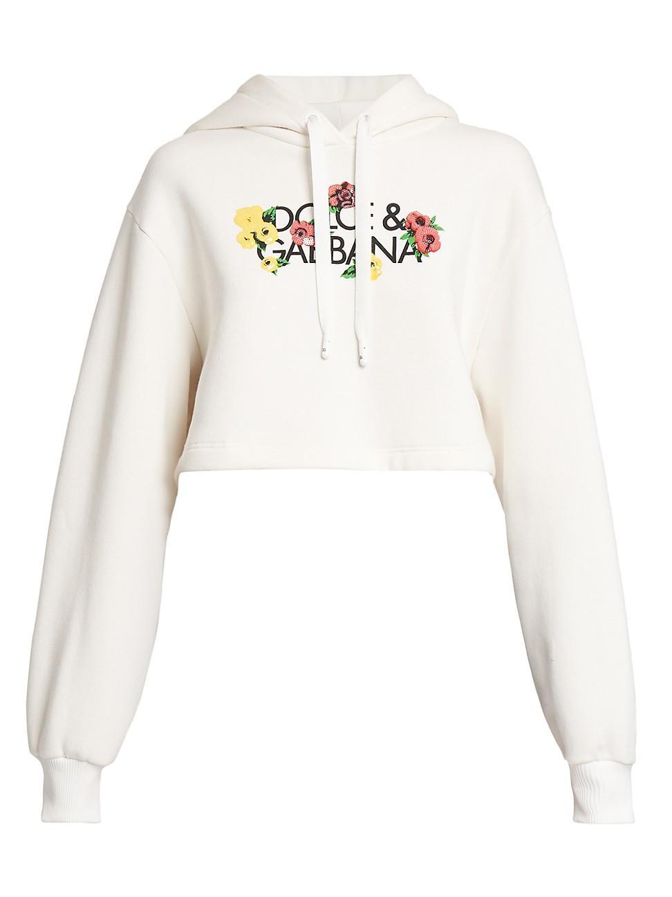 Womens Floral Logo Cotton Crop Hoodie Product Image