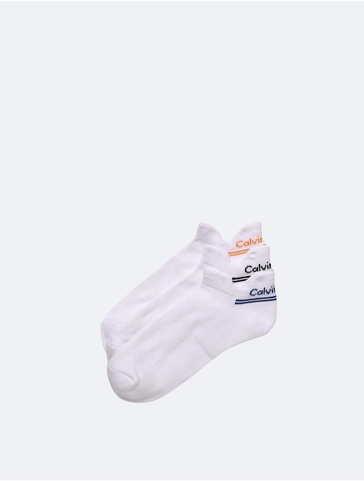 Calvin Klein Mens Cushion Double Tab 3-Pack No Show Socks - White Product Image