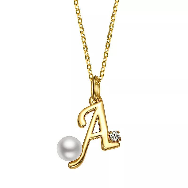 14k Gold Plated Simulated Pearl Initial Pendant Necklace, Womens Product Image