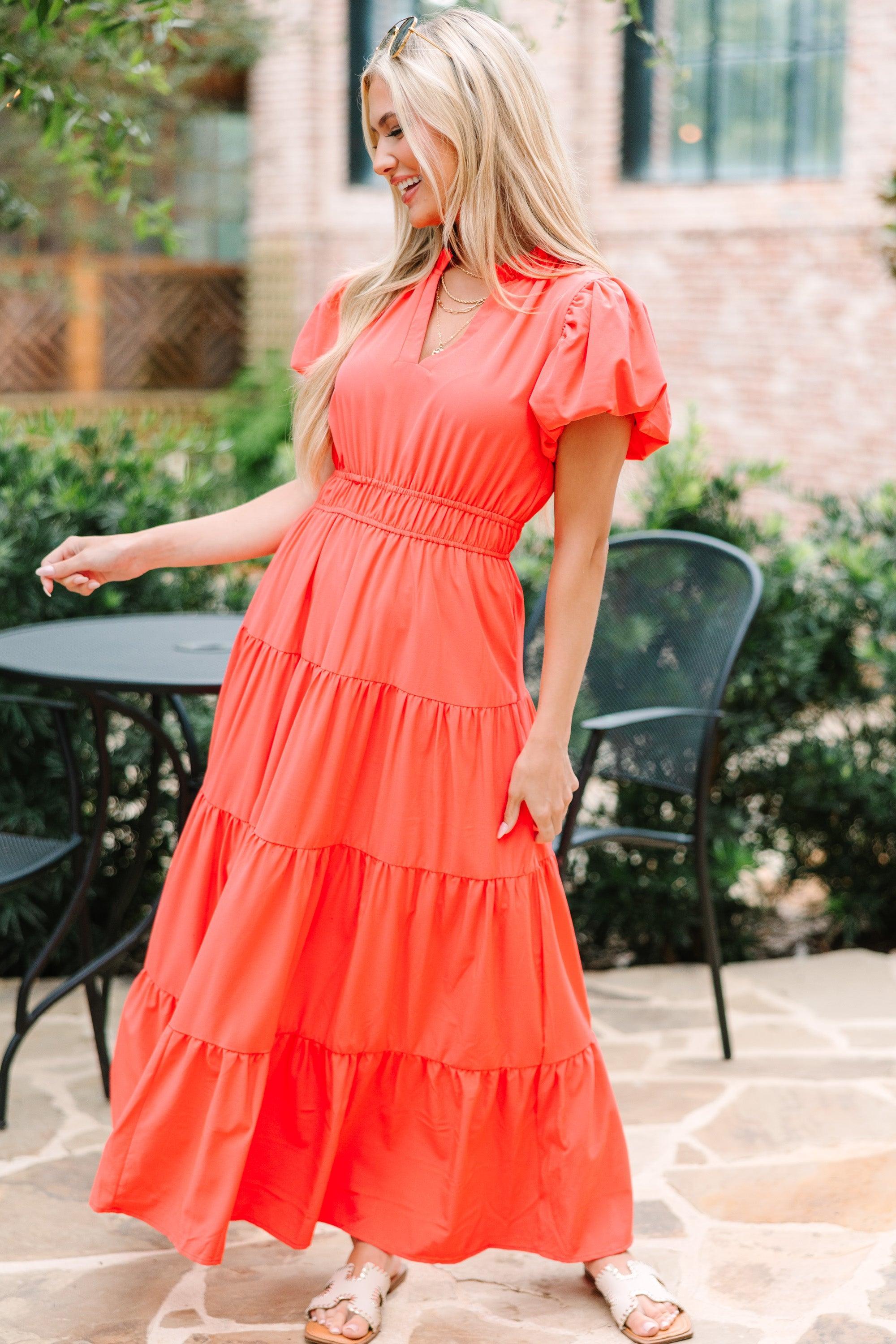 Coming Back For You Red Orange Tiered Midi Dress Female Product Image