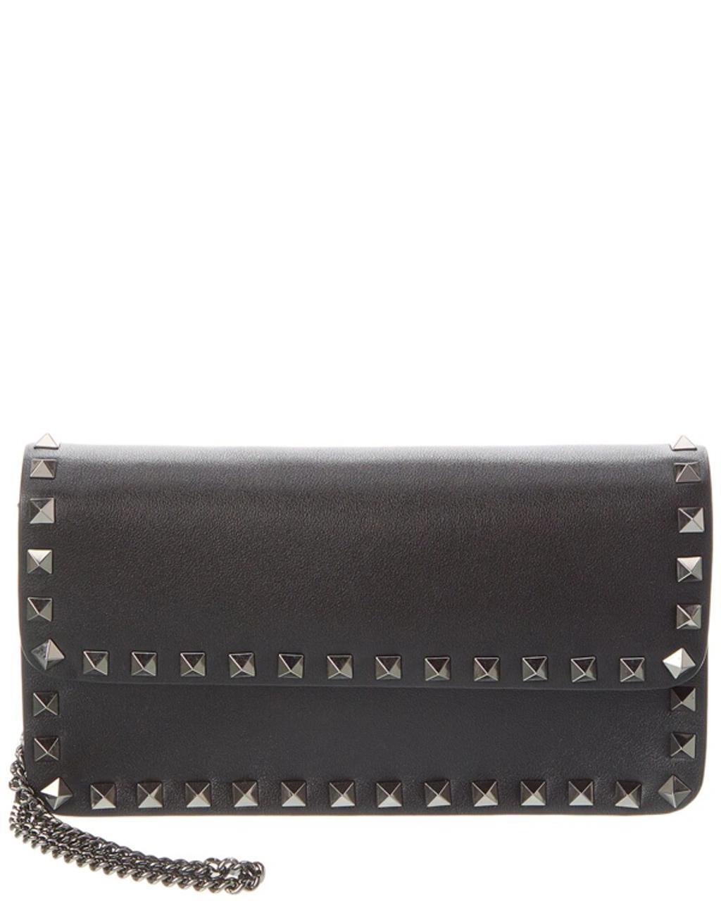 Valentino Rockstud Leather Wallet On Chain In Black Product Image