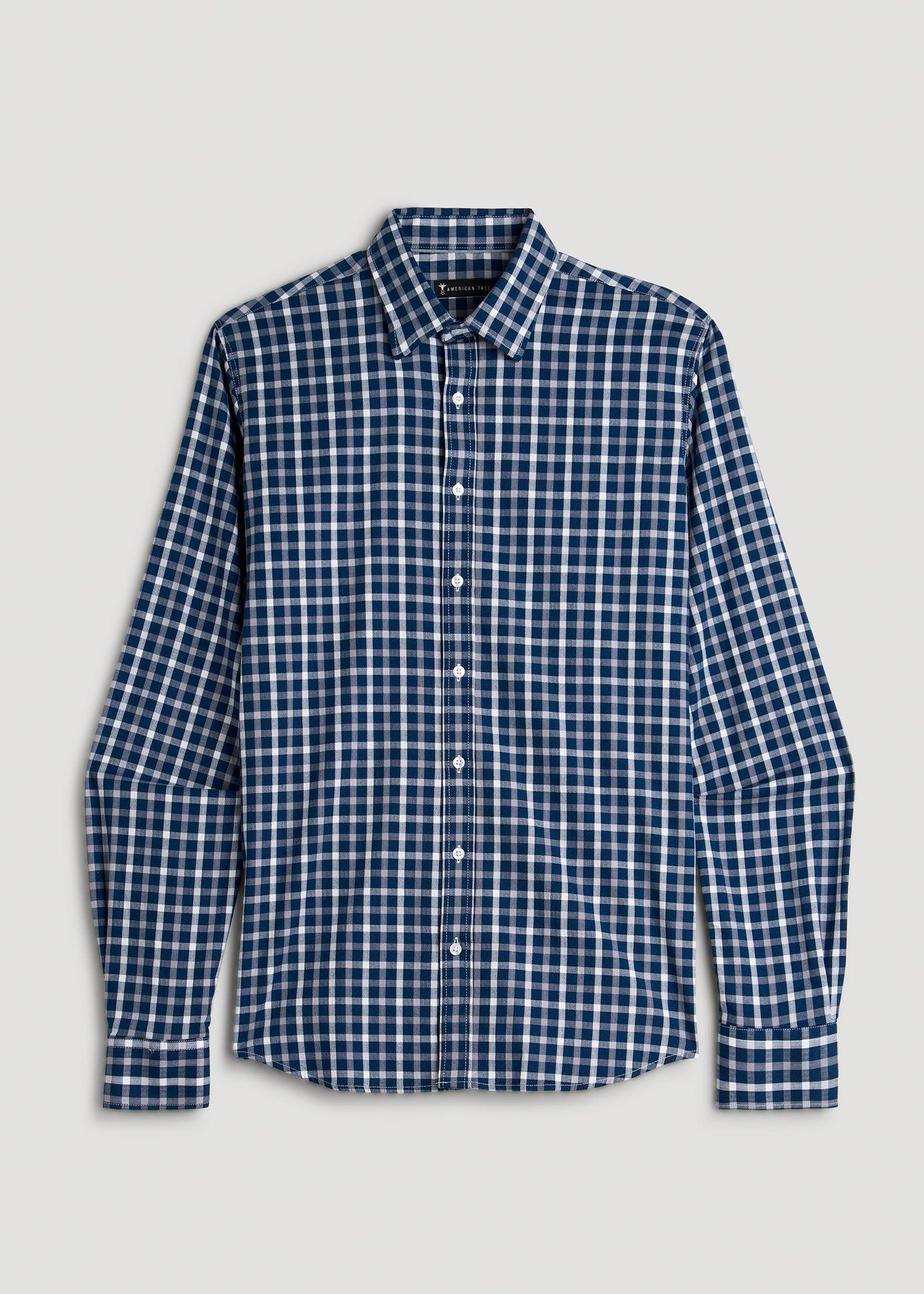 Oskar Button-Up Dress Shirt for Tall Men in Navy and Grey Grid Male Product Image