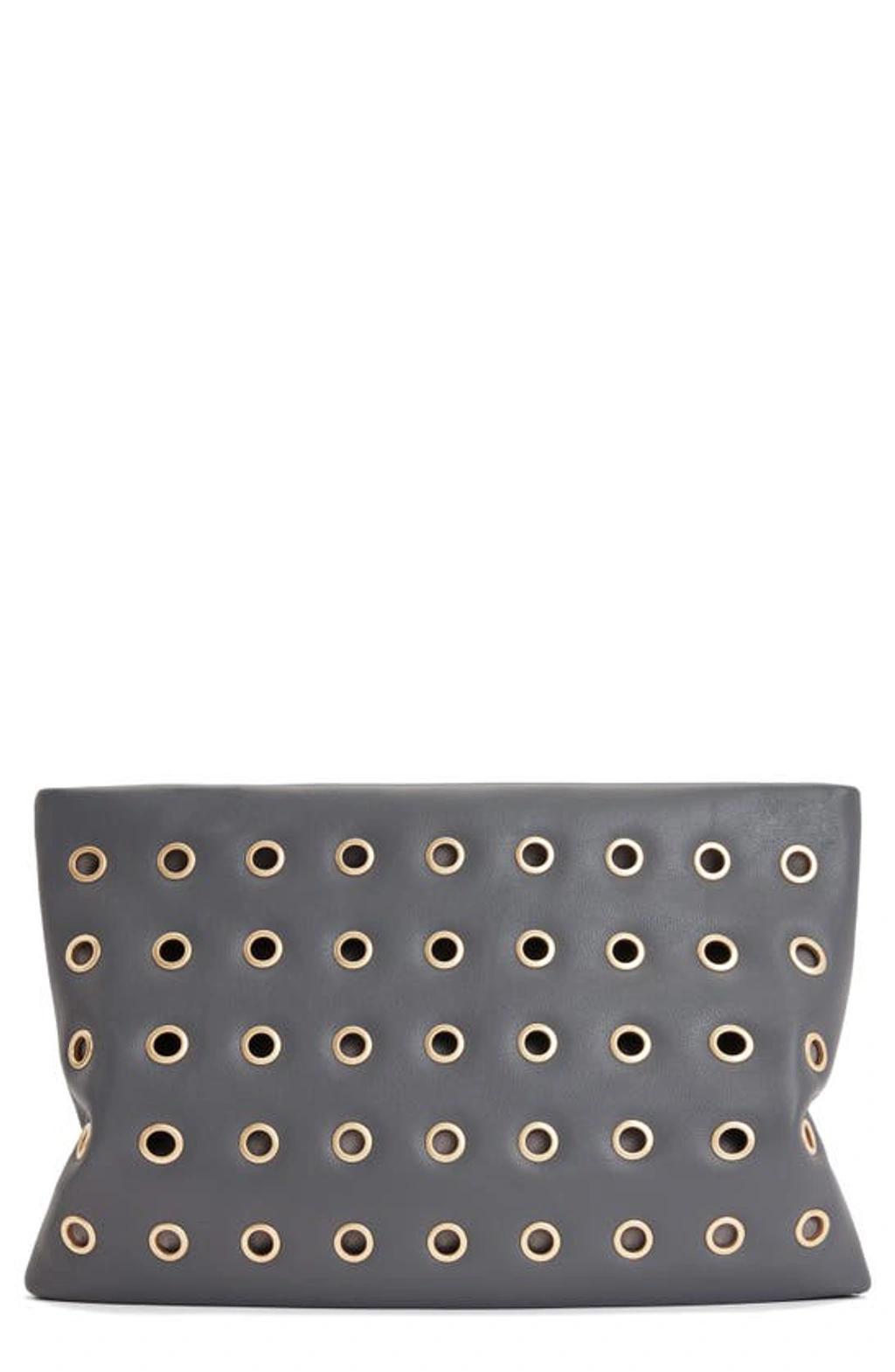 Womens Slate Grey Bettina Eyelet-embellished Zip-up Leather Clutch Product Image